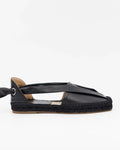 Sandalo nero in pelle con suola intrecciata, design elegante e cinturino regolabile
