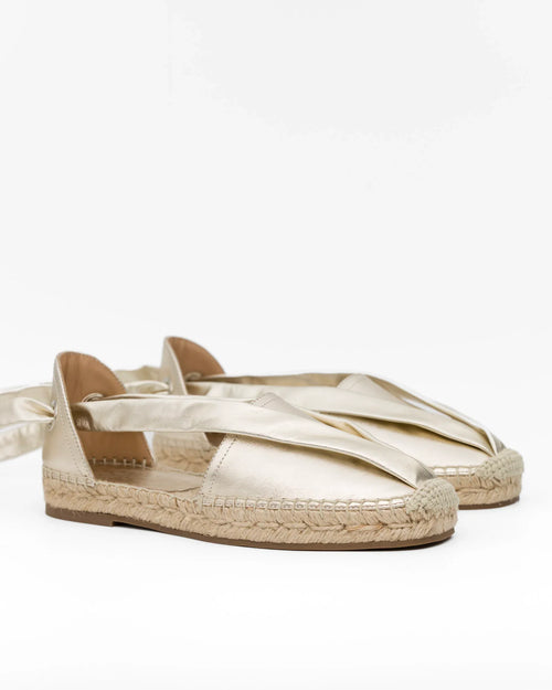 Sandali donna in pelle oro con suola intrecciata, stile espadrille estivi