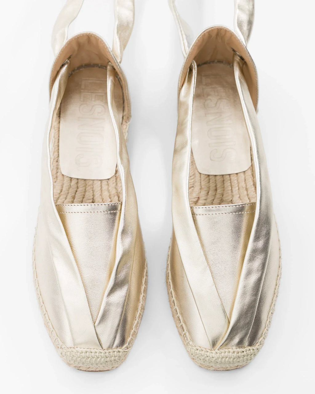 Scarpe da donna in pelle dorata con suola intrecciata, stile espadrille elegante e comodo