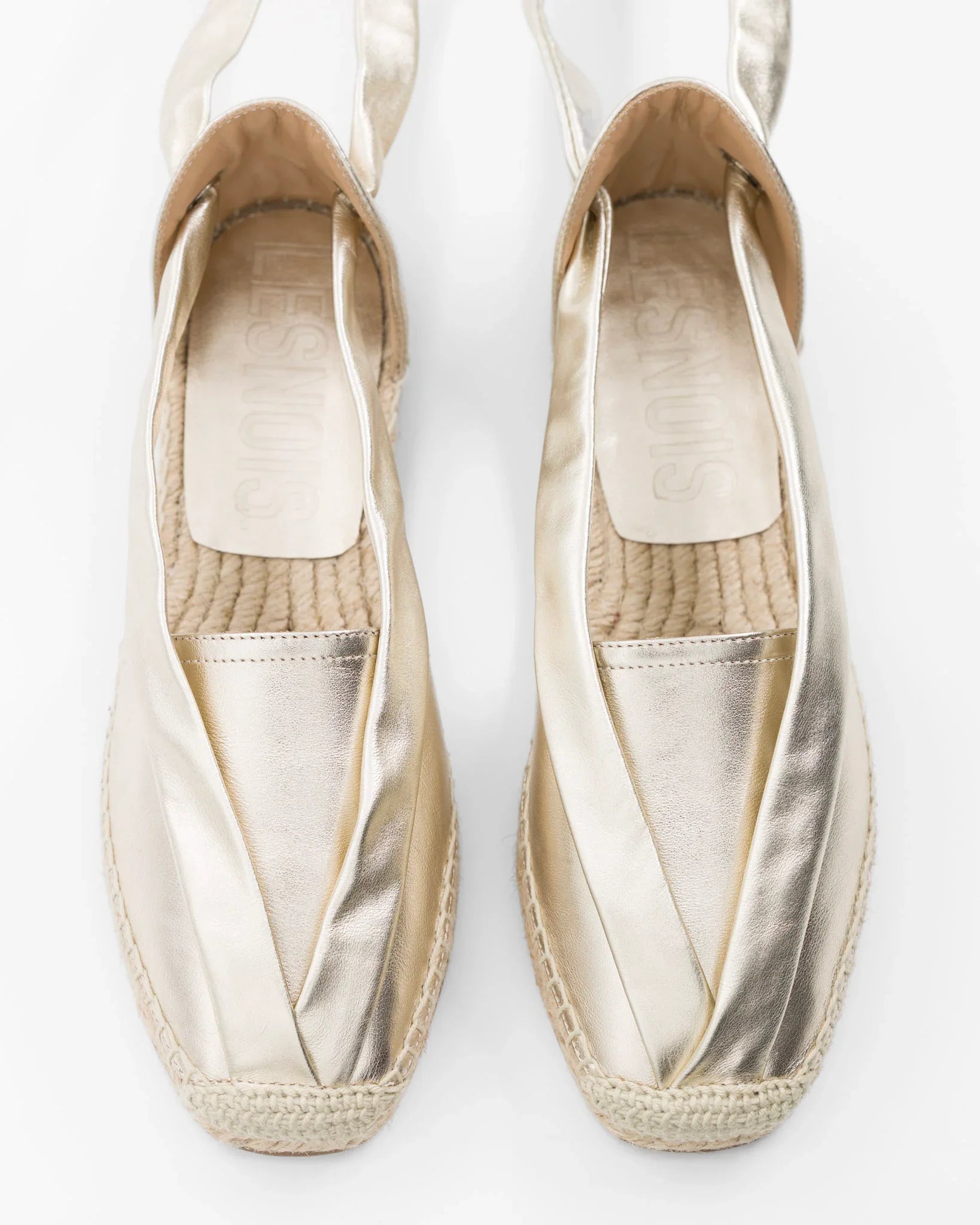 Scarpe da donna in pelle dorata con suola intrecciata, stile espadrille elegante e comodo