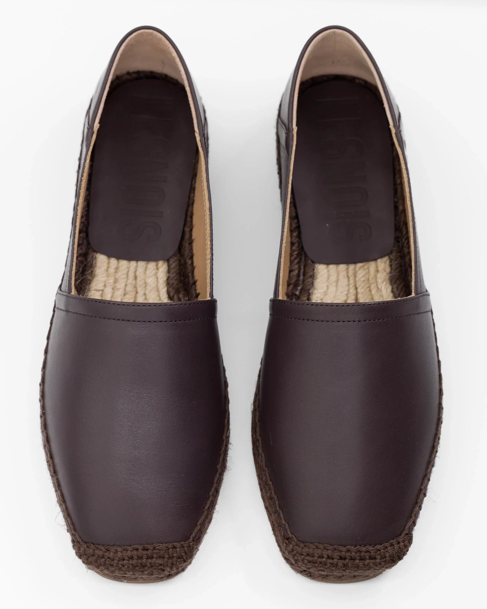 Scarpe da donna in pelle marrone con suola intrecciata, stile espadrille comode e casual