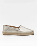 Scarpe da donna in pelle argento con suola intrecciata, stile espadrille estive